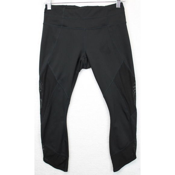 Athleta Mesh Capri Leggings Women S Black Drawstring Athleisure Fitness Yoga - Picture 1 of 15